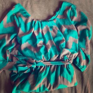 Taupe & green chevron dress